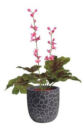 Heuchères factices en pot, 2 hampes de fleurs, H 45 cm, Rose soutenu