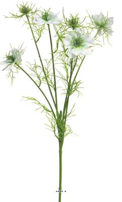 Nigelle de Damas factice en piquet, 4 fleurs, H 66 cm,  Blanc neige