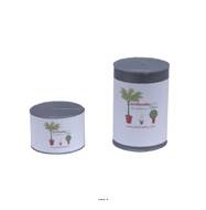 Lot de 2 boites de conserves factices, H 10-5 cm, D 7 cm