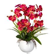 Orchidee factice H 58 cm vase boule ceramique 3 hampes toucher reel Top Rose beauty