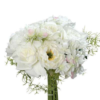 Bouquet de Roses et Hortensias artificielles 9 tetes Diametre 20 cm Crème