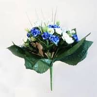 Bouquet de Roses artificielles 35 fleurs avec feuillage H 24 cm adorable Bleu royal