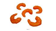 Crevettes oranges cuites en plastique souflé x5, Longueur 5 cm, largeur 4 cm